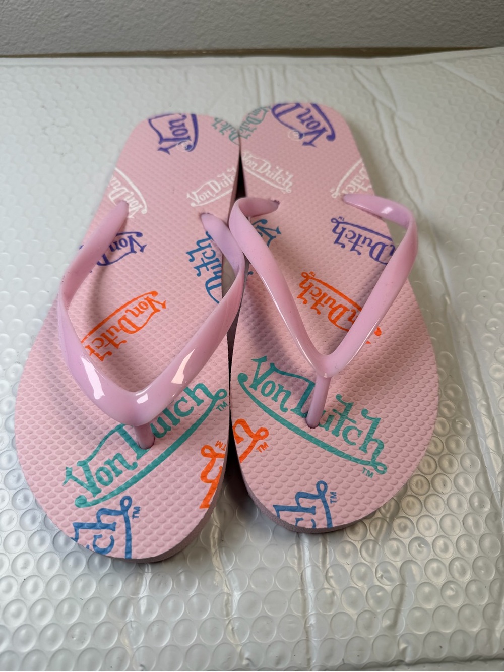 Von Dutch Pink Logo Flip Flops Women’s Size 8 New Summer Beach Thong Sandals